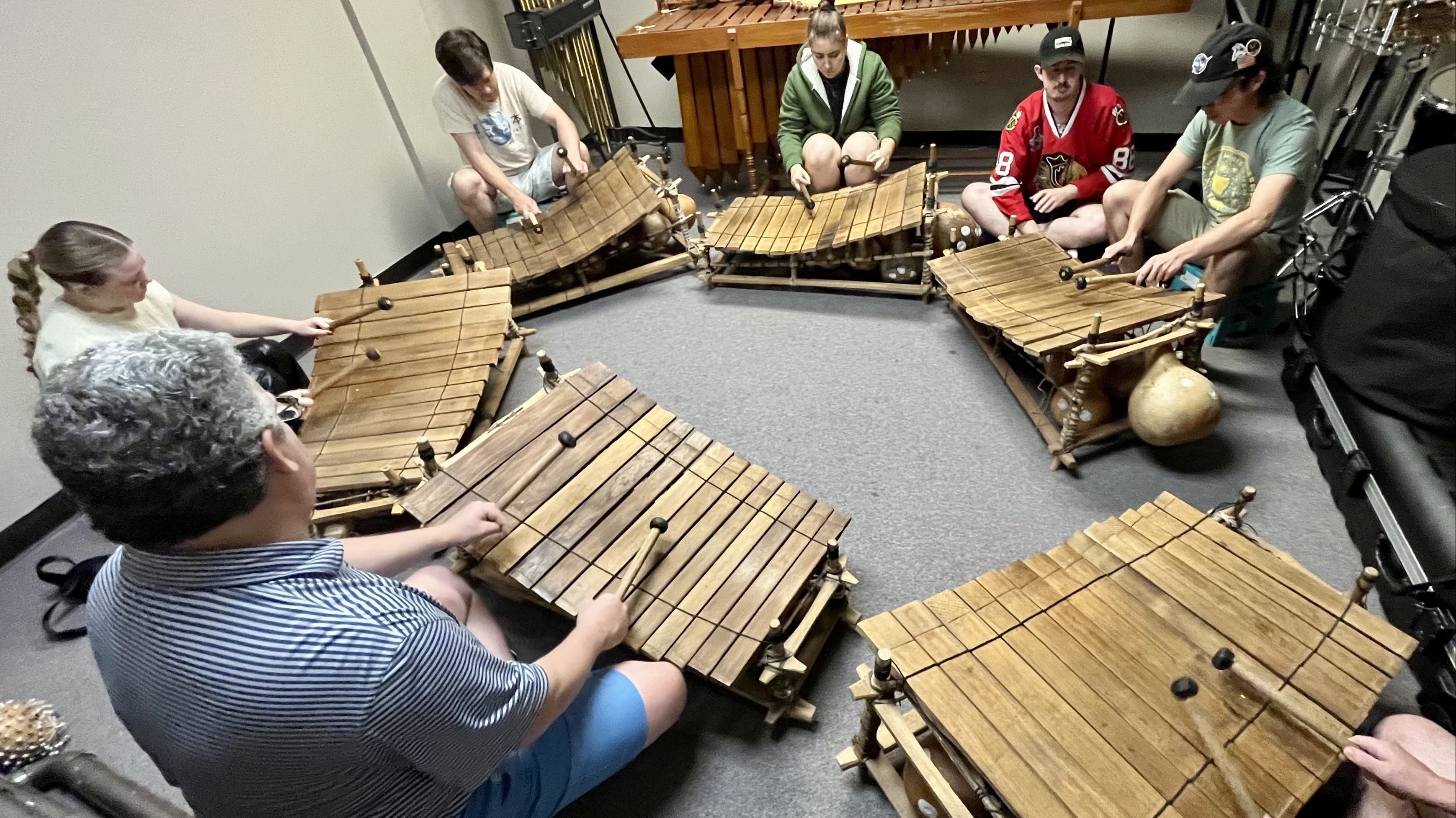 students playing xylophones