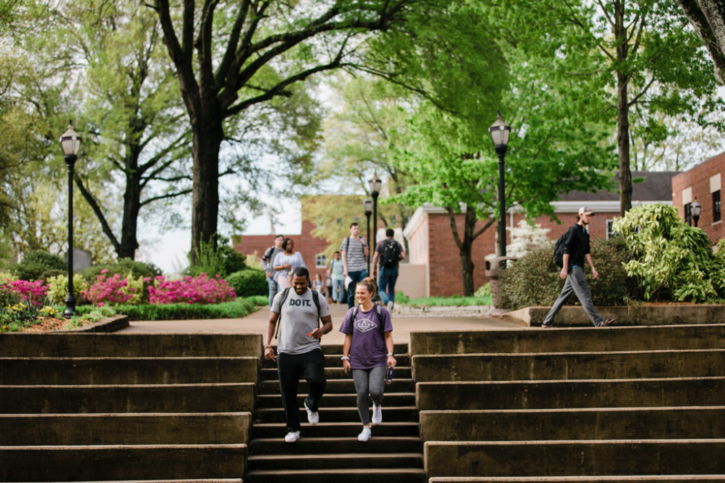 students walking on campus