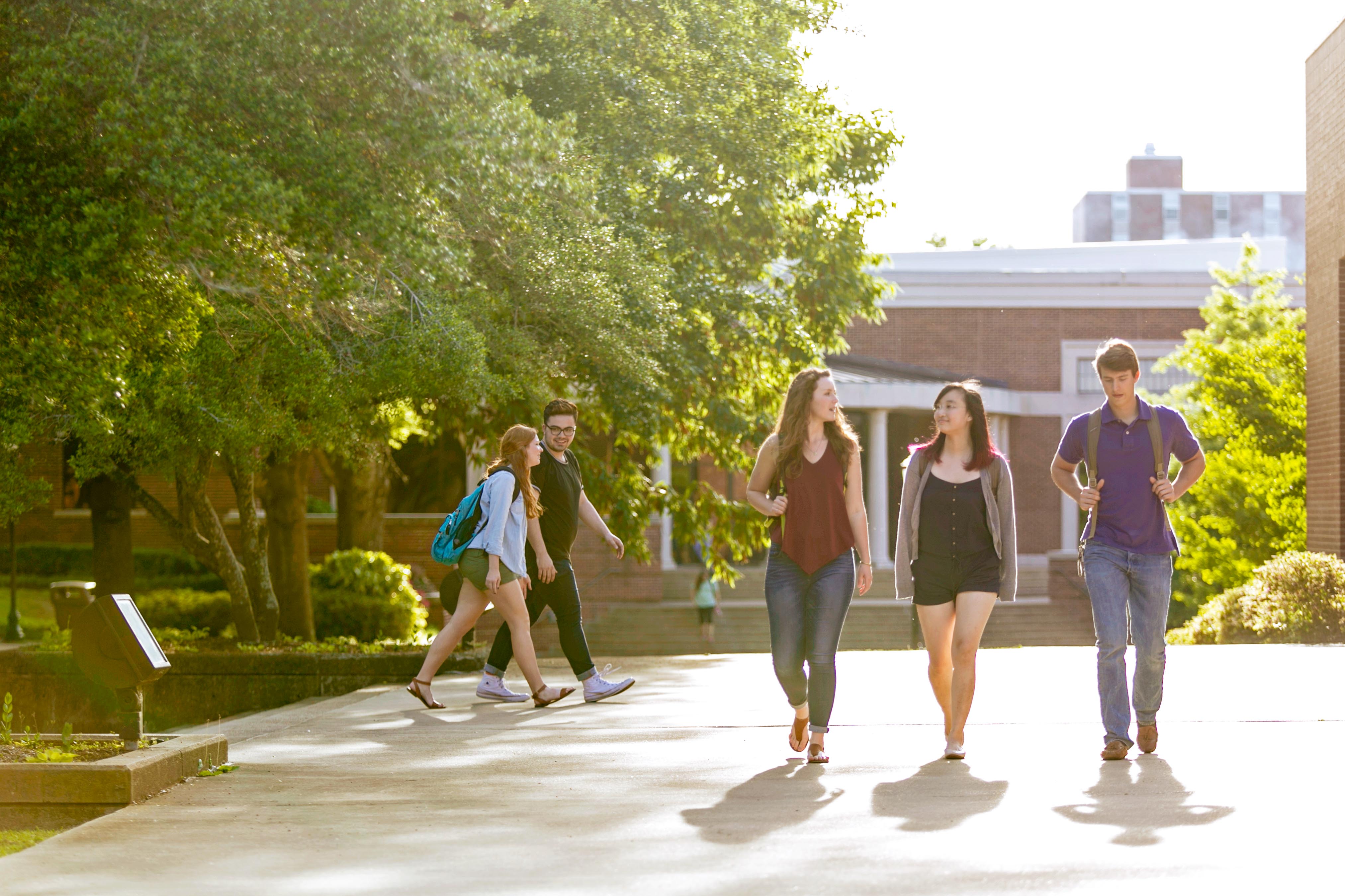 students walking on campus